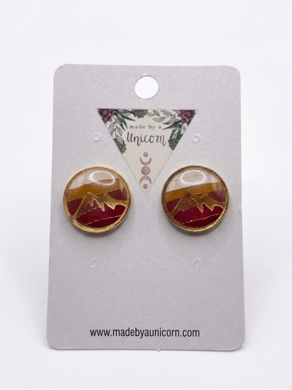 Handcrafted Red and Gold Mountain Stud Earrings